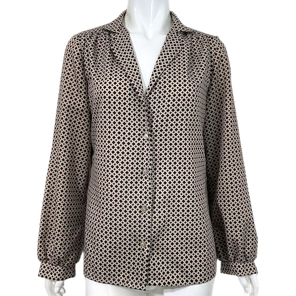 Vintage 70's Judy Bond Women's 10 Printed Long-Sleeve Button Up